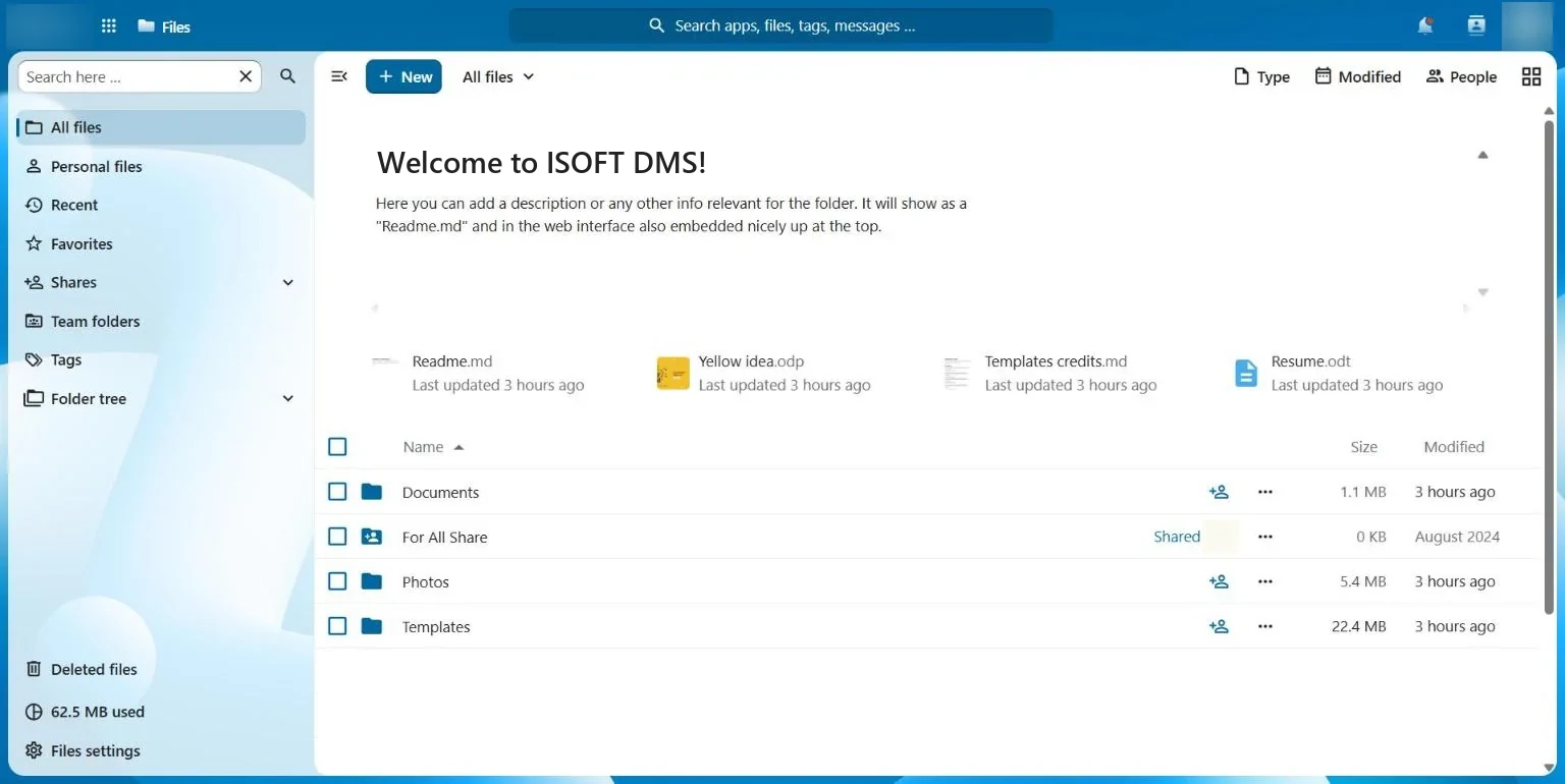 ISOFT DMS: ficheiros e pastas